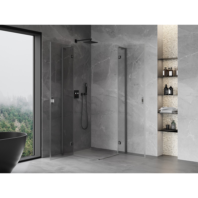 Mexen Mist-H L Duo draaideur douchecabine 80 x 80 cm, transparant, kanon metaal - 8A5L-080L-080P-95-00