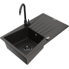 Mexen Cesar fregadero de granito de 1 cubeta con escurridor y grifo de cocina Telma, negro/dorado - 6514-75-670200-70-B