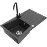 Mexen Cesar fregadero de granito de 1 cubeta con escurridor y grifo de cocina Telma, negro moteado - 6514-76-670200-70