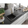 Mexen Cesar fregadero de granito de 1 seno con escurridor y grifo de cocina Telma, negro - 6514-77-670200-50-B