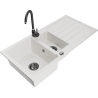 Mexen Andres 1.5-bowl granite sink with drainer and Telma kitchen tap, white - 6515-20-670200-70