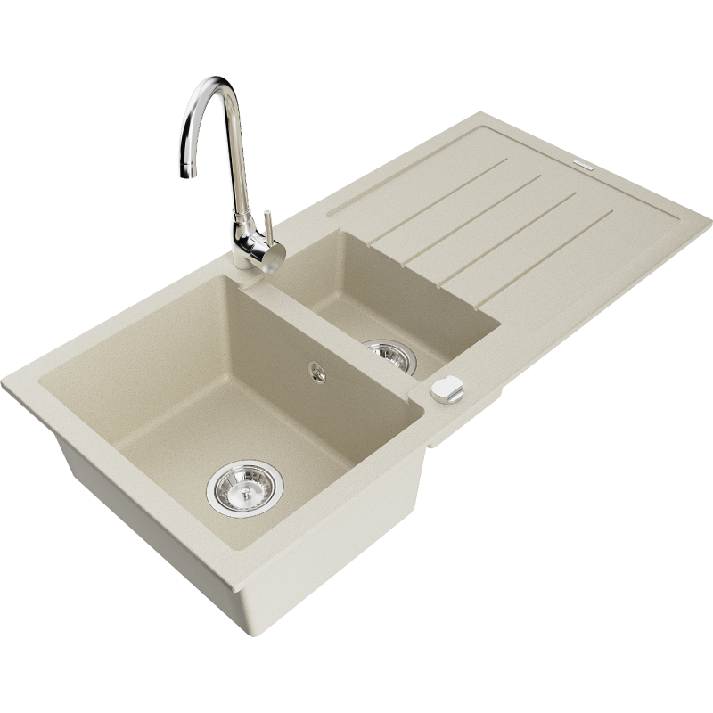 Mexen Andres Granitspüle 1,5-Becken mit Abtropffläche und Küchenarmatur Telma, beige - 6515-69-670200-00