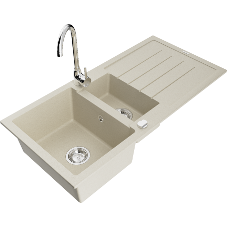 Mexen Andres évier en granit 1,5 bac avec égouttoir et robinet de cuisine Telma, beige - 6515-69-670200-00