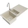 Mexen Andres évier en granit 1,5 bac avec égouttoir et robinet de cuisine Telma, beige - 6515-69-670200-00