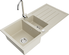 Mexen Andres évier en granit 1,5 bac avec égouttoir et robinet de cuisine Telma, beige - 6515-69-670200-00