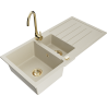 Mexen Andres granieten spoelbak 1,5-komorige met afdruiprek en keukenkraan Telma, beige - 6515-69-670200-50