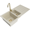 Mexen Andres Granitspüle 1,5-Mulden mit Abtropffläche und Küchenarmatur Telma, beige - 6515-69-670200-50