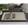 Mexen Andres 1,5-bak granieten gootsteen met afdruiprek en Telma keukenkraan, beige - 6515-69-670200-70
