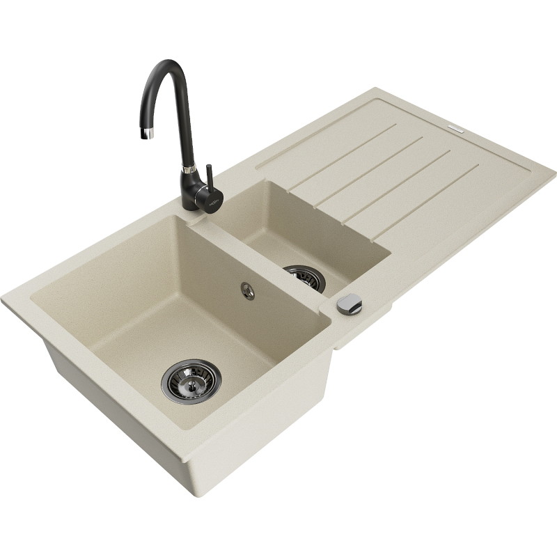 Mexen Andres fregadero de granito 1,5-cubeta con escurridor y grifo de cocina Telma, beige - 6515-69-670200-70