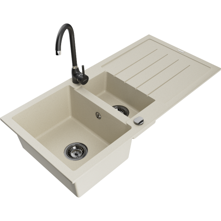 Mexen Andres Granitspüle 1,5-becken mit Abtropffläche und Küchenarmatur Telma, beige - 6515-69-670200-70