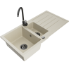 Mexen Andres 1,5-bak granieten gootsteen met afdruiprek en Telma keukenkraan, beige - 6515-69-670200-70