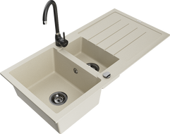 Mexen Andres Granitspüle 1,5-becken mit Abtropffläche und Küchenarmatur Telma, beige - 6515-69-670200-70