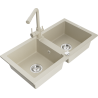 Mexen Mario granite double-bowl sink with Duero kitchen tap, beige - 6504-69-671600-69