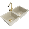 Mexen Mario granitische gootsteen 2-kamer met keukenkraan Duero, beige - 6504-69-671600-50
