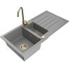 Mexen Andres granite sink 1.5-bowl with drainer and Telma kitchen tap, grey - 6515-71-670200-50
