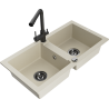 Mexen Mario fregadero de granito de 2 senos con grifo de cocina Duero, beige - 6504-69-671600-70