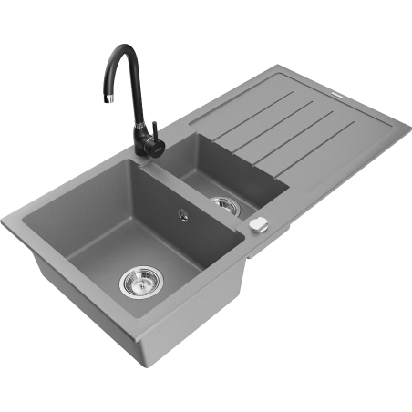 Mexen Andres granitdiskho 1,5-fack med avrinning och köksblandare Telma, grå - 6515-71-670200-70