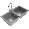 Mexen Mario 2-compartment granite sink with Duero kitchen faucet, gray - 6504-71-671600-00