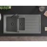 Mexen Andres fregadero de granito 1,5 senos con escurridor y grifo de cocina Telma, gris - 6515-71-670200-70-B