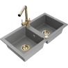 Mexen Mario 2-bowl granite kitchen sink with Duero tap, grey - 6504-71-671600-50