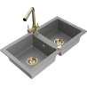Mexen Mario fregadero de granito de 2 compartimentos con grifo de cocina Duero, gris - 6504-71-671600-50