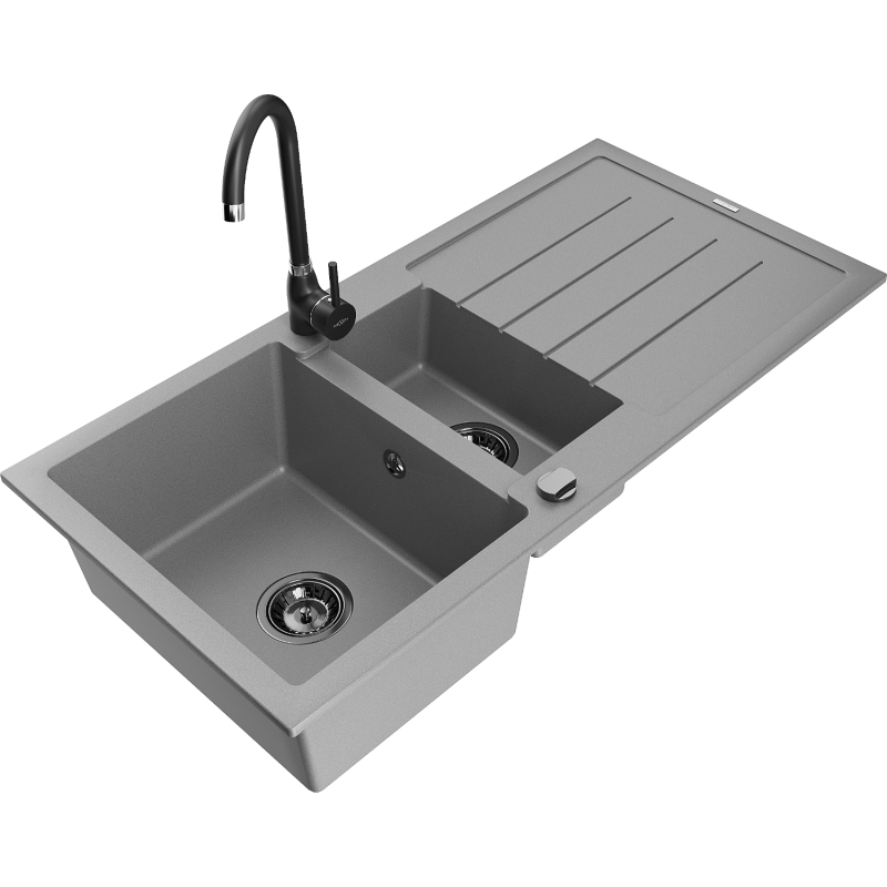 Mexen Andres lava-loiça de granito 1,5 cubas com escorredor e torneira de cozinha Telma, cinza - 6515-71-670200-70-B