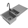 Mexen Andres granite kitchen sink 1.5-bowl with drainer and kitchen faucet Telma, gray - 6515-71-670200-70-B