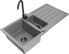 Mexen Andres 1.5-bowl granite sink with drainer and Telma kitchen tap, grey - 6515-71-670200-70-B