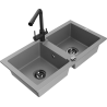 Mexen Mario 2-bowl granite kitchen sink with Duero kitchen tap, grey - 6504-71-671600-70-B