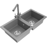 Mexen Mario fregadero de granito de 2 compartimentos con grifo de cocina Duero, gris - 6504-71-671600-71