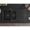 Mexen Andres granite sink 1.5-bowl with drainer and Telma kitchen mixer tap, black/silver - 6515-73-670200-70-B