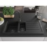 Mexen Andres lavello in granito a 1,5 vasche con scolapiatti e rubinetto da cucina Telma, nero/argento - 6515-73-670200-70-B