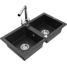 Mexen Mario lavabo in granito a 2 vasche con miscelatore da cucina Duero, nero/argento metallico - 6504-73-671600-00