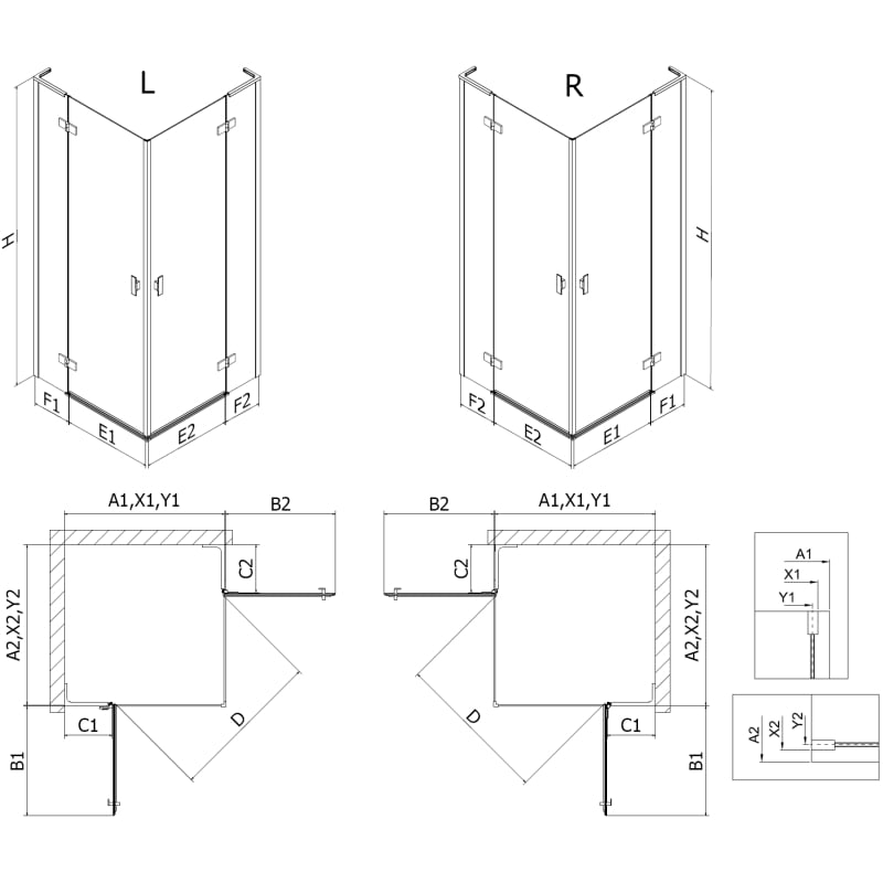 Mexen Mist-H L Duo douchecabine met draaiende rechte deur 105 x 120 cm, transparant, geborsteld nikkel - 8A5L-105L-120P-97-00