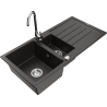 Mexen Andres fregadero de granito de 1,5 senos con escurridor y grifo de cocina Telma, negro/dorado - 6515-75-670200-00