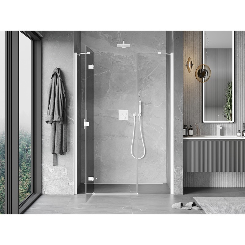 Mexen Mist-H drzwi prysznicowe uchylne lewe 135 cm, transparent, białe - 8A5-135-001-20-00-L