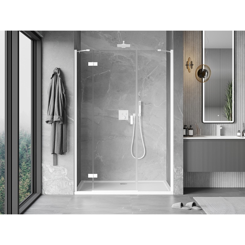 Mexen Mist-H drzwi prysznicowe uchylne lewe 140 cm, transparent, białe - 8A5-140-001-20-00-L