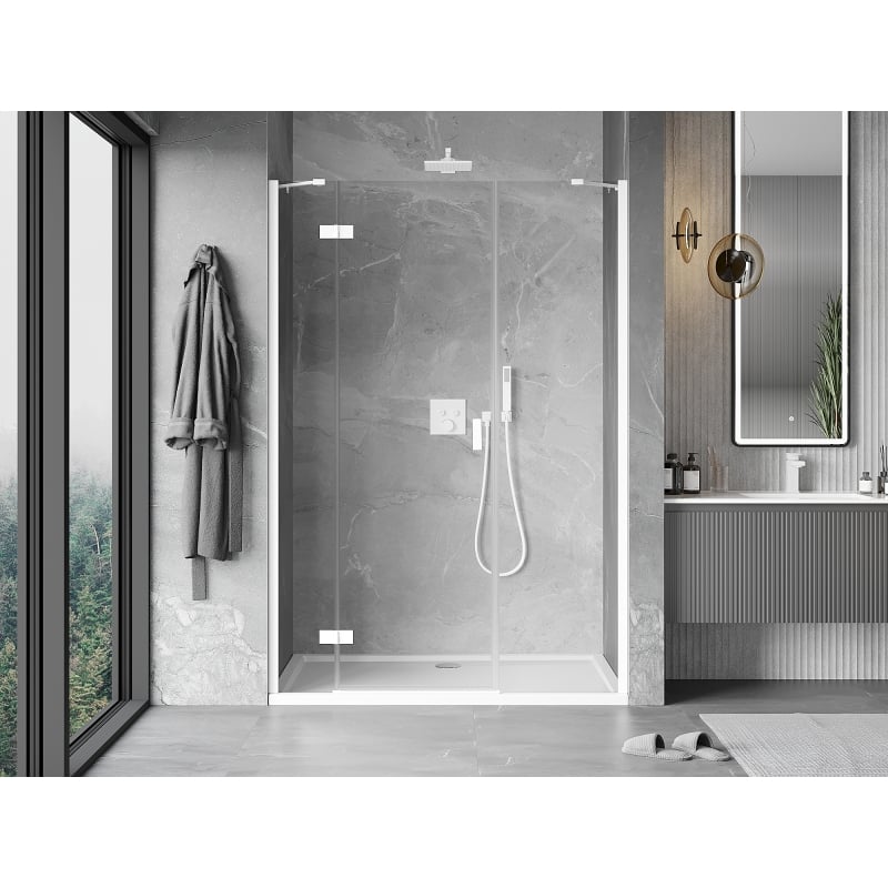 Mexen Mist-H puerta de ducha abatible izquierda 140 cm, transparente, blanco - 8A5-140-001-20-00-L