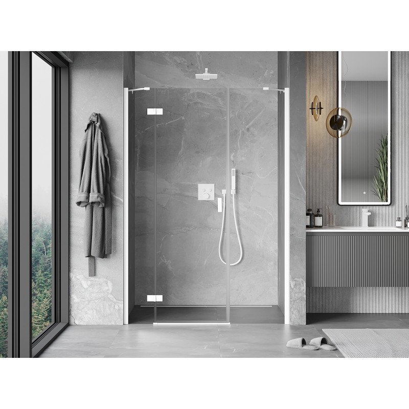 Mexen Mist-H drzwi prysznicowe uchylne lewe 140 cm, transparent, białe - 8A5-140-001-20-00-L