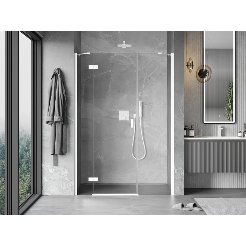 Mexen Mist-H puerta de ducha abatible izquierda 145 cm, transparente, blanca - 8A5-145-001-20-00-L