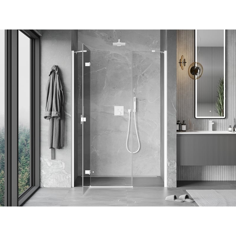 Mexen Mist-H porta de duche pivotante esquerda 155 cm, transparente, branco - 8A5-155-001-20-00-L