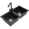 Mexen Mario 2-bowl granite kitchen sink with Duero kitchen tap, black/silver metallic - 6504-73-671600-70
