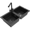 Mexen Mario lavello da cucina in granito a 2 vasche con rubinetto Duero, nero/argento metallizzato - 6504-73-671600-70-B