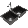 Mexen Mario fregadero de granito de 2 compartimentos con grifo de cocina Duero, negro/dorado metálico - 6504-75-671600-00