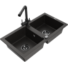 Mexen Mario fregadero de granito de 2 compartimentos con grifo de cocina Duero, negro/oro metálico - 6504-75-671600-70-B