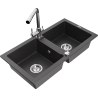 Mexen Mario fregadero de granito de 2 senos con grifo de cocina Duero, negro moteado - 6504-76-671600-00
