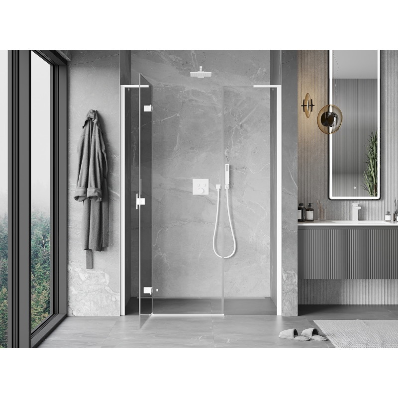 Mexen Mist-H L drzwi prysznicowe uchylne lewe 150 cm, transparent, białe - 8A5L-150-001-20-00-L
