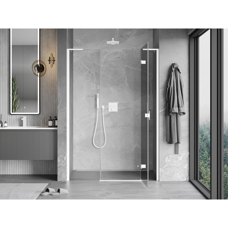 Mexen Mist-H L drzwi prysznicowe uchylne prawe 140 cm, transparent, białe - 8A5L-140-001-20-00-P