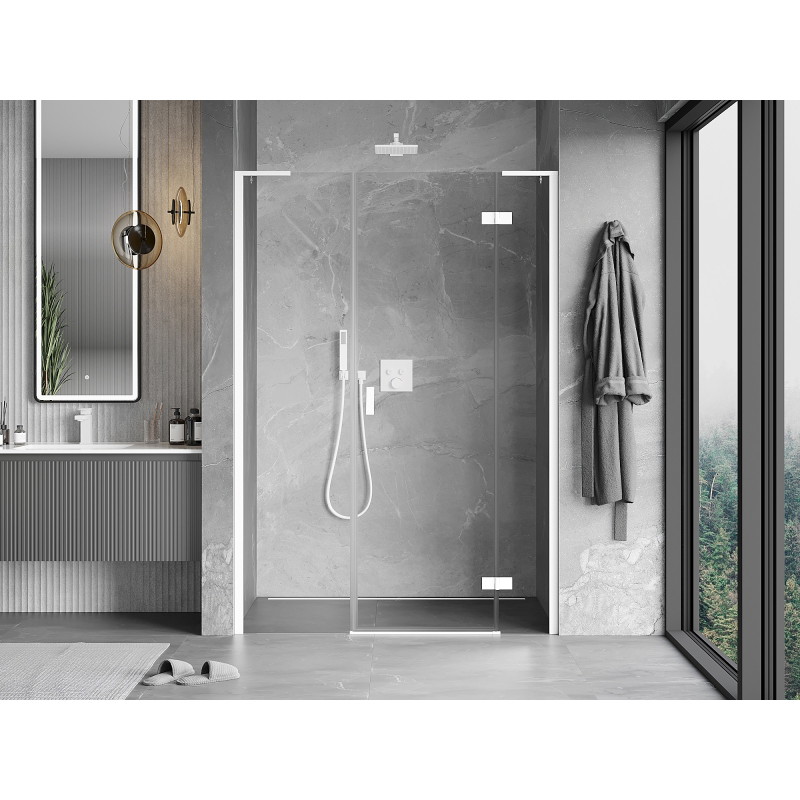 Mexen Mist-H L drzwi prysznicowe uchylne prawe 145 cm, transparent, białe - 8A5L-145-001-20-00-P