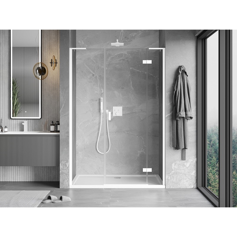 Mexen Mist-H L drzwi prysznicowe uchylne prawe 145 cm, transparent, białe - 8A5L-145-001-20-00-P